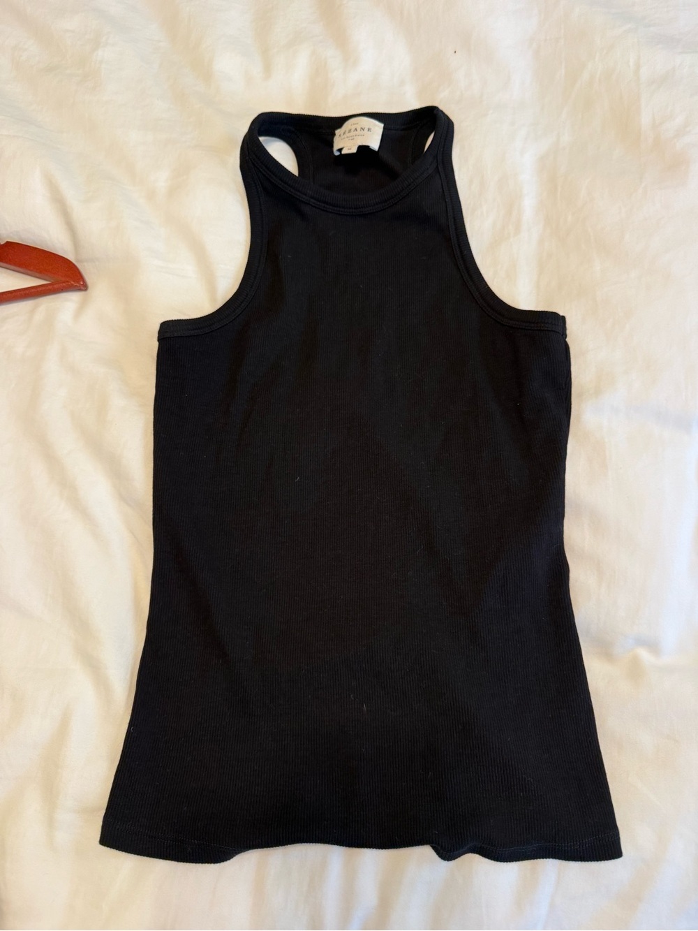 Sezane Black Ribbed High-Neck Racerback Tank